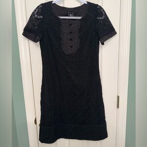 Etcetera Black Crocheted Dress with Cotton Lining Short Sleeve Pockets Size 6